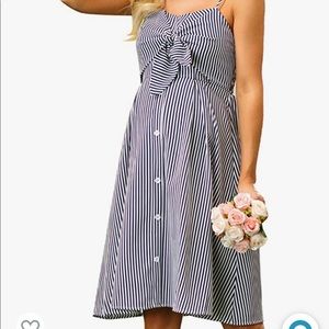 Maacie Women Maternity Striped Cami Dress Spaghetti Straps Buttons Down Dress